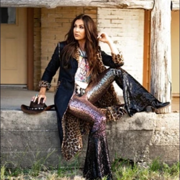 Black soft trench with leopard trim 2x - Picture 2 of 9